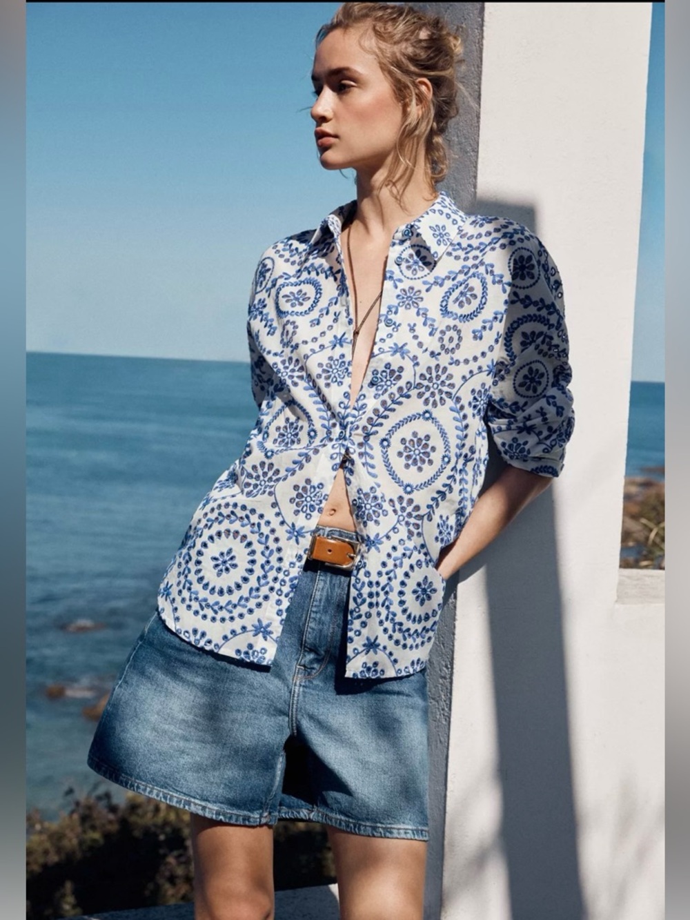 New ZARA Embroidered Eyelet Shirt